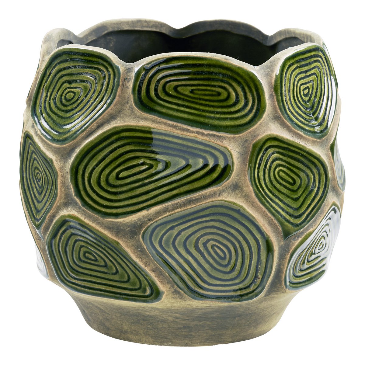 Pot de fleurs céramique vert forêt foncé et marron Ø 18 cm