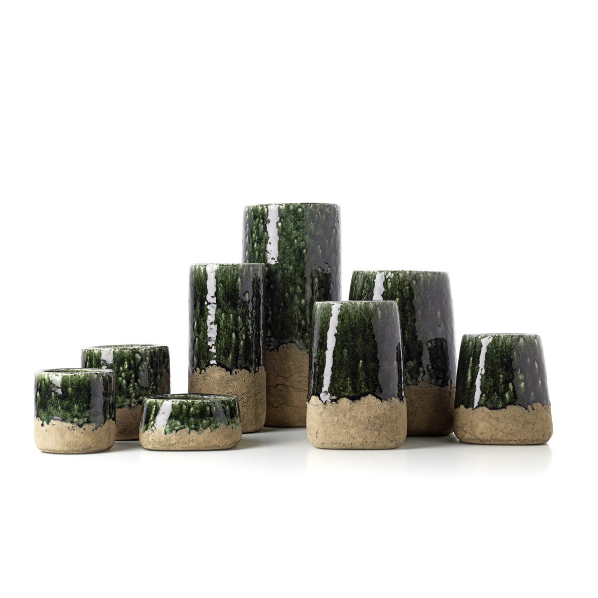 Jardinière bol en grès Moss Bowl – Vert Béton – Profil Bas | Bazar Bizar