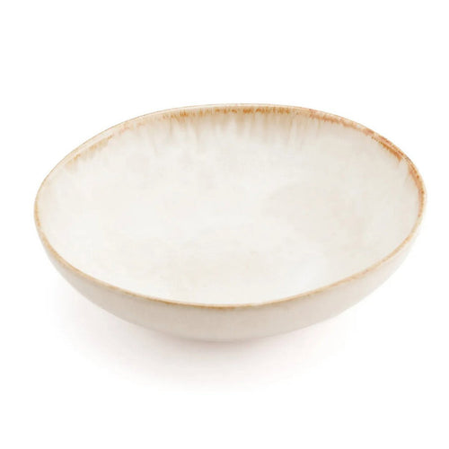 Assiette à pâtes en grès Cascais – Blanc Bord Terre Brûlée | Bazar Bizar