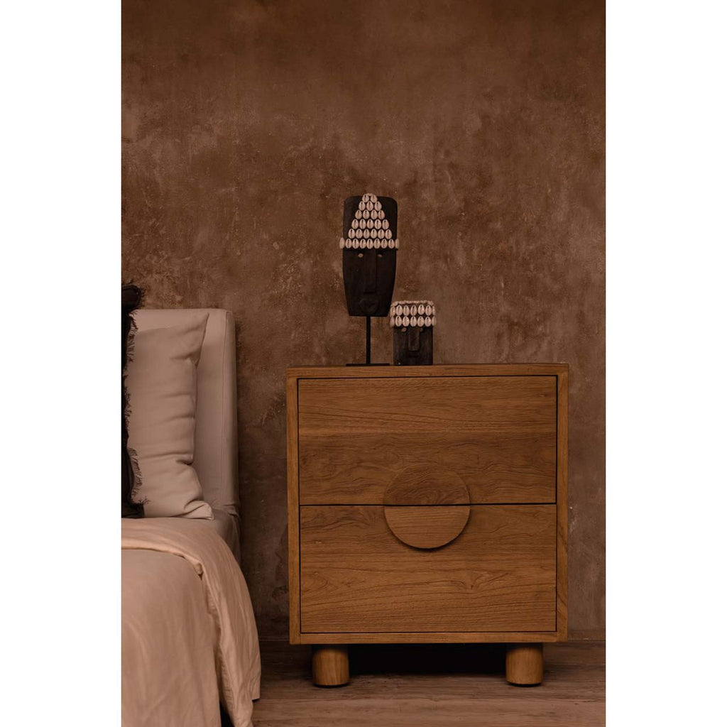 Table de nuit en teck massif Eclipse – Naturel – 2 tiroirs | Bazar Bizar
