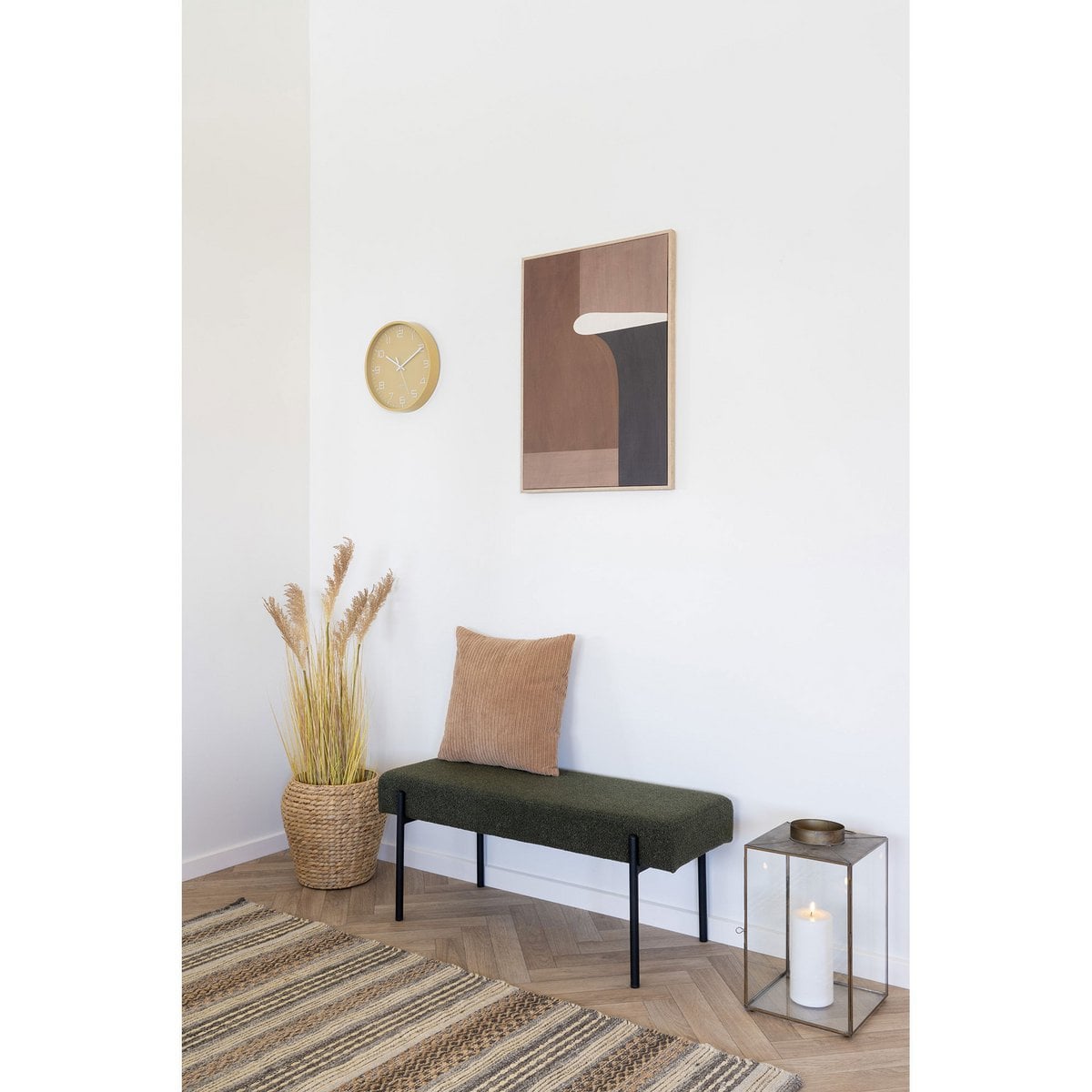 Banc Swindon – Vert foncé, acier, tissu, contreplaqué, 100 x 36 x 42,5 cm