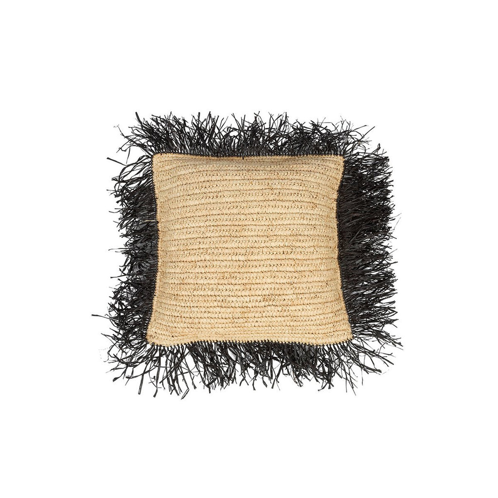 Housse de coussin en raphia – Noir Naturel – 40×40cm | Bazar Bizar