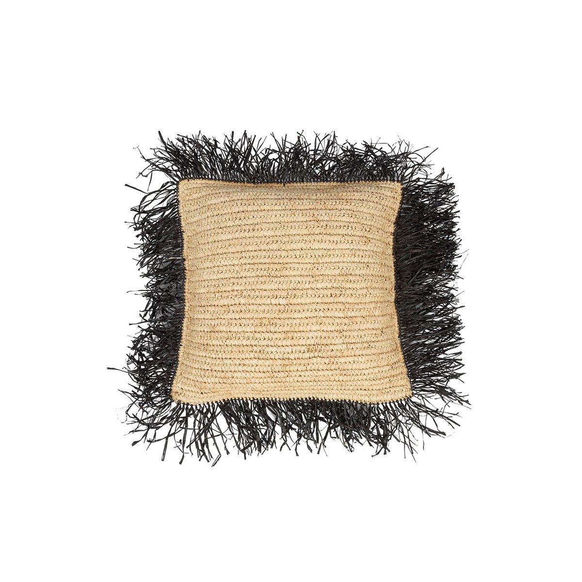 Housse de coussin en raphia – Noir Naturel – 40×40cm | Bazar Bizar