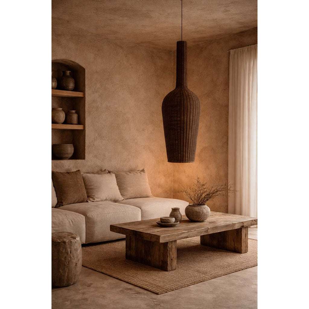 Abat-jour suspension Amphore XXL en rotin marron – 156 cm