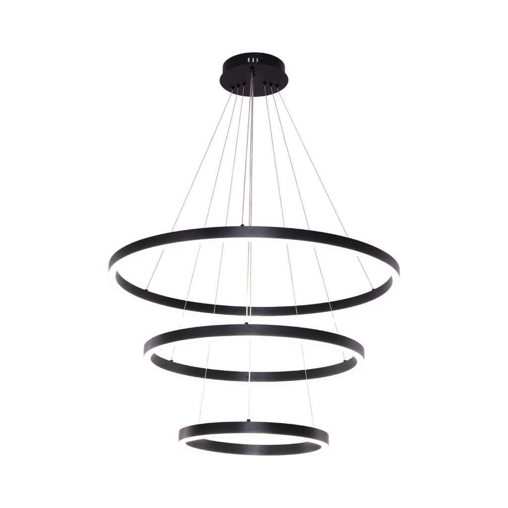 Suspension LED Neo Noir – 3 anneaux Ø 40, 60 et 80 cm
