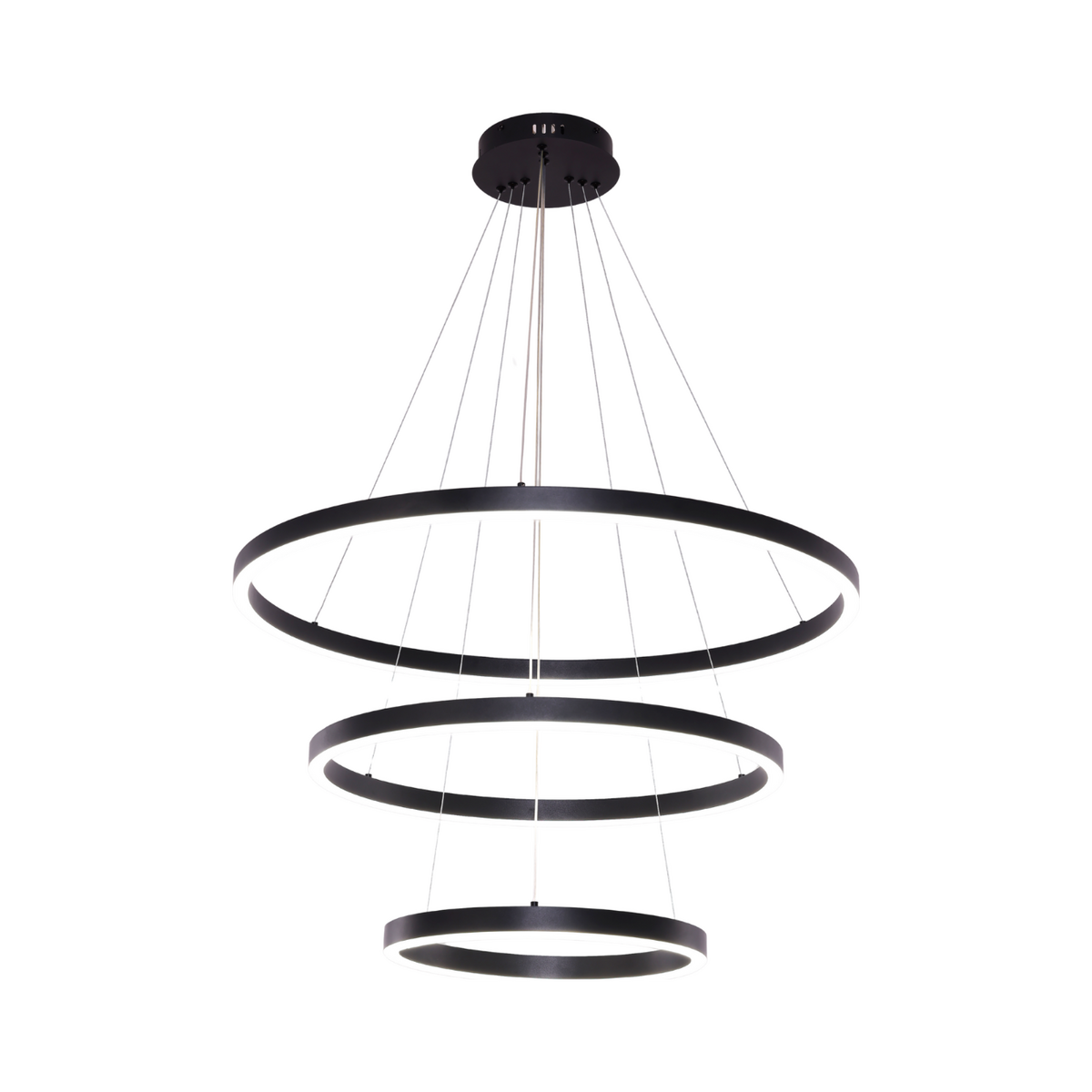 Suspension LED Neo Noir – 3 anneaux Ø 40, 60 et 80 cm