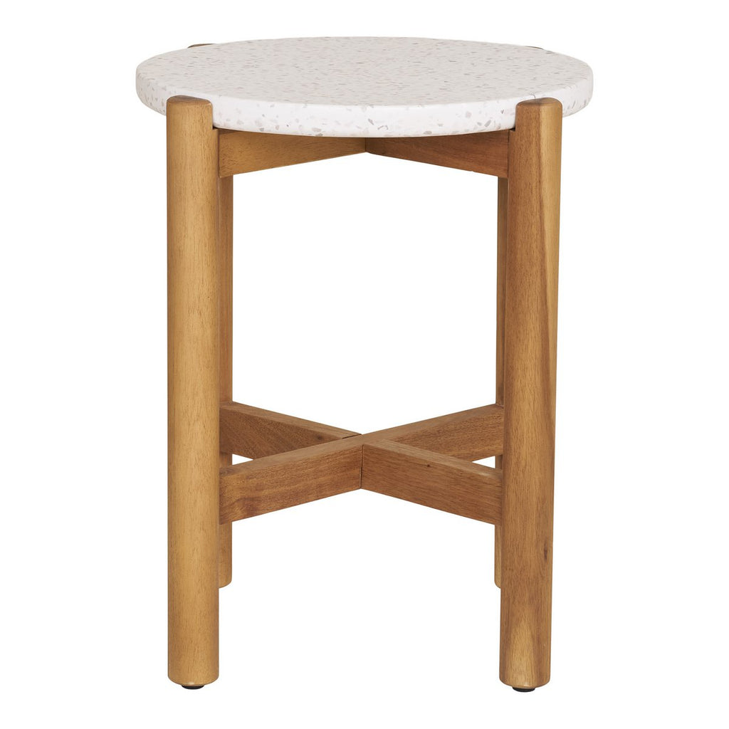 Table d'Appoint Terracina - Naturel/Blanc, Acacia/Terrazzo, ø37x46 cm