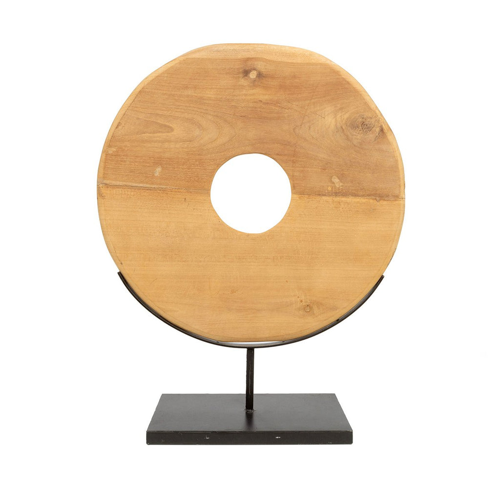 Sculpture disque en bois sur pied 60 cm