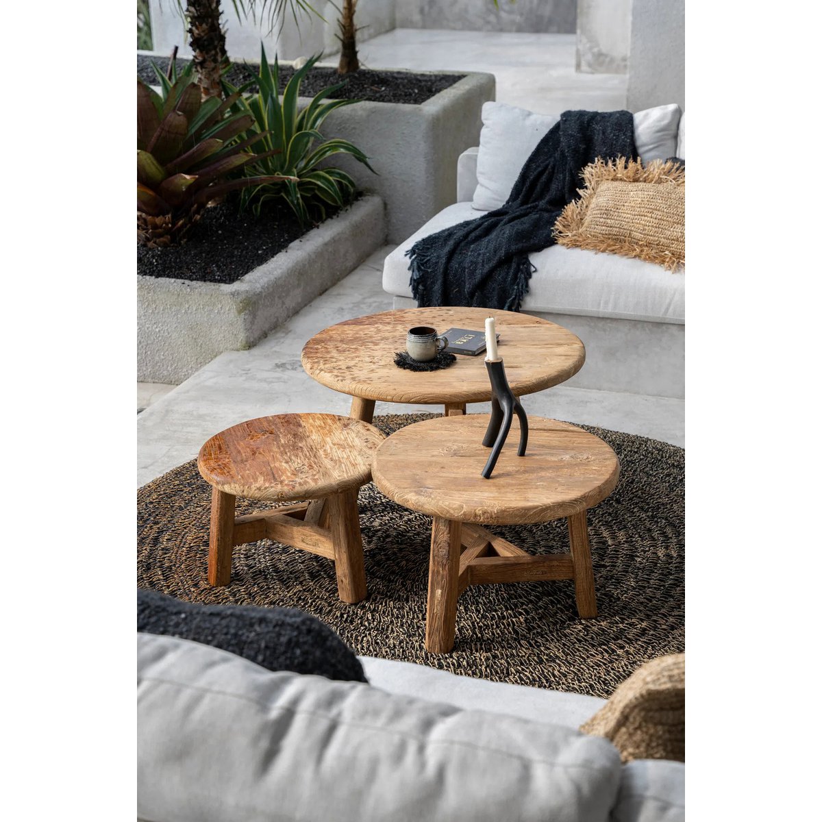 Tapis rond en jonc de mer Seagrass – Noir Naturel – Ø200cm | Bazar Bizar
