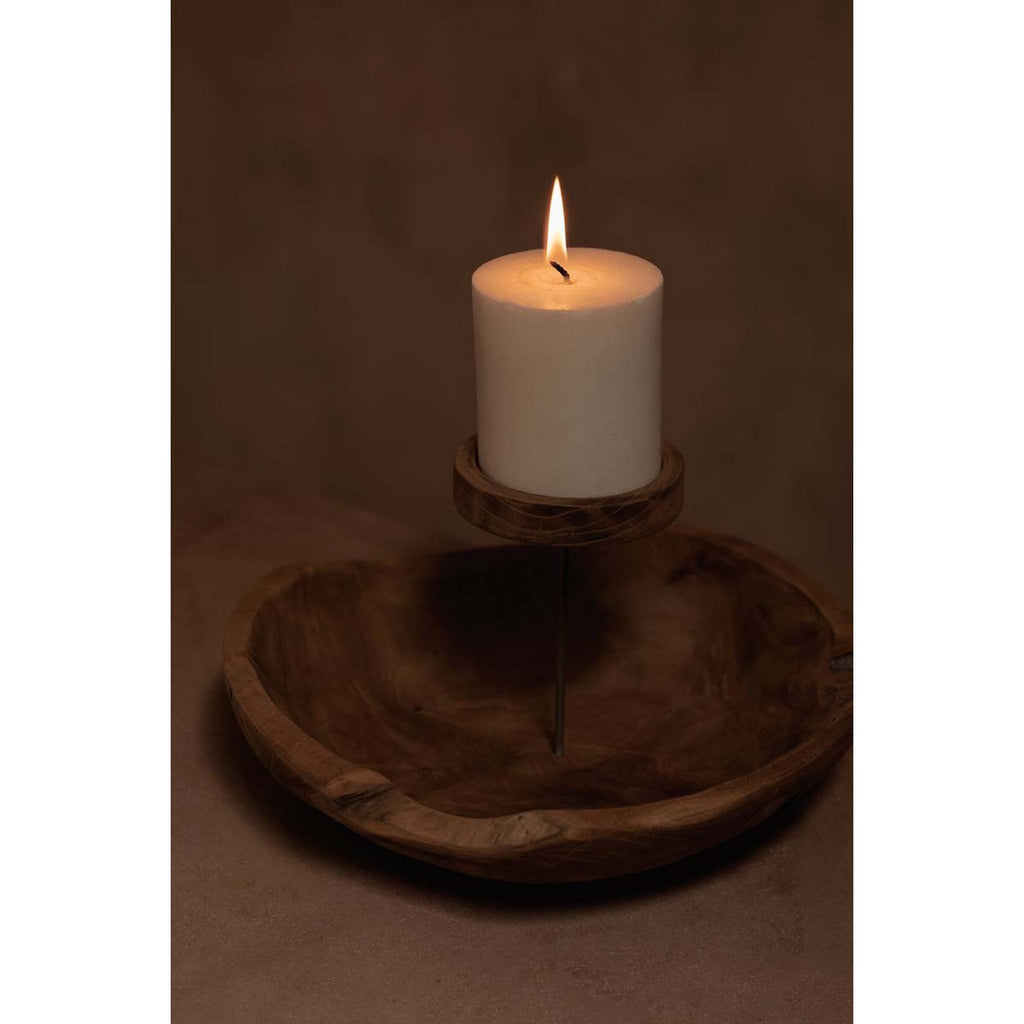 Bougeoir en bois naturel forme assiette – Naturel | Bazar Bizar