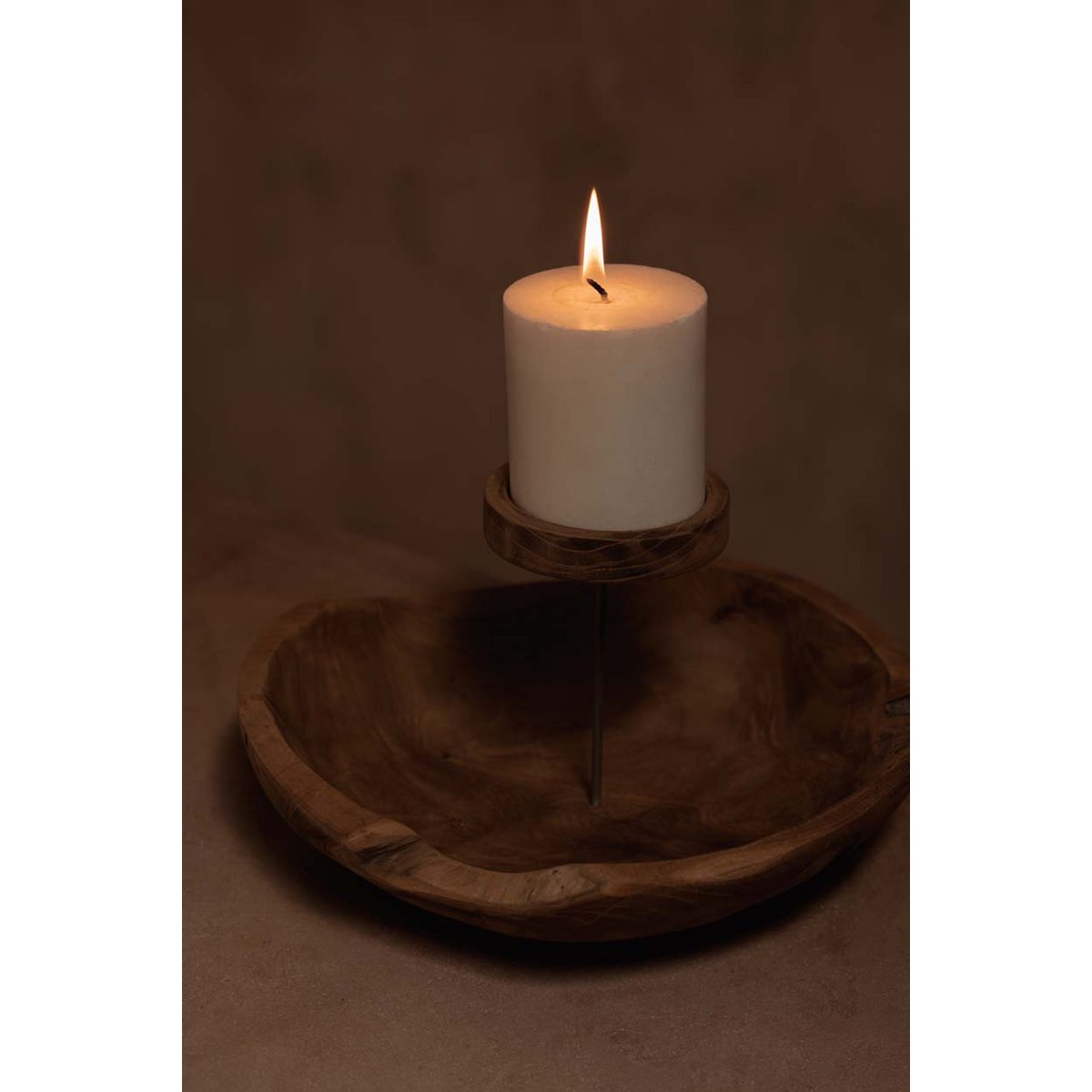Bougeoir en bois naturel forme assiette – Naturel | Bazar Bizar