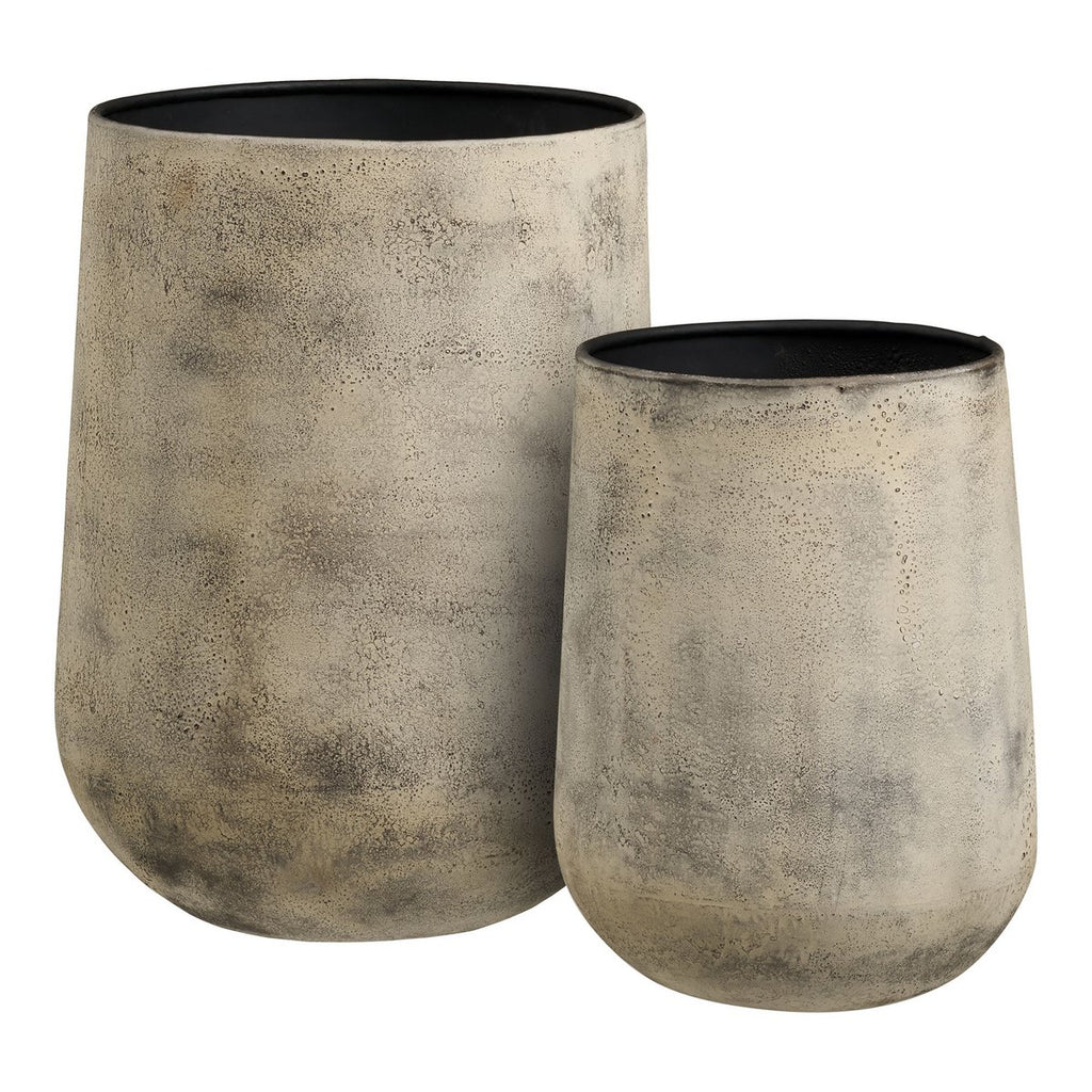 Pots Décoratifs Hou - Métal Beige Antique, Lot de 2