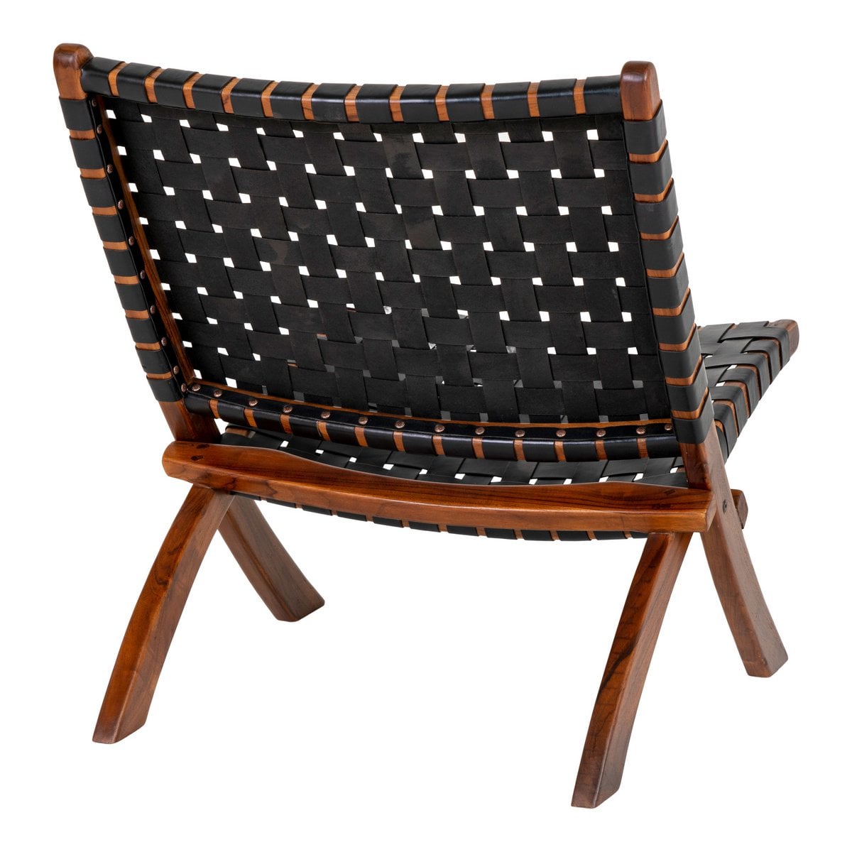 Chaise Pliante Perugia - Bois de Teck, Cuir, Noir - 66x74x73 cm