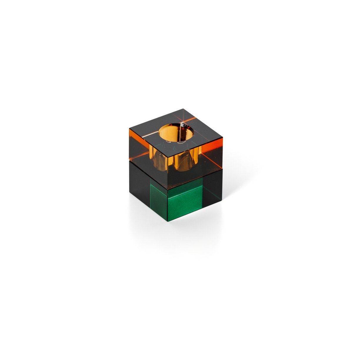 Bougeoir en verre recyclé Gem Blocks – Ambre Vert | Bazar Bizar