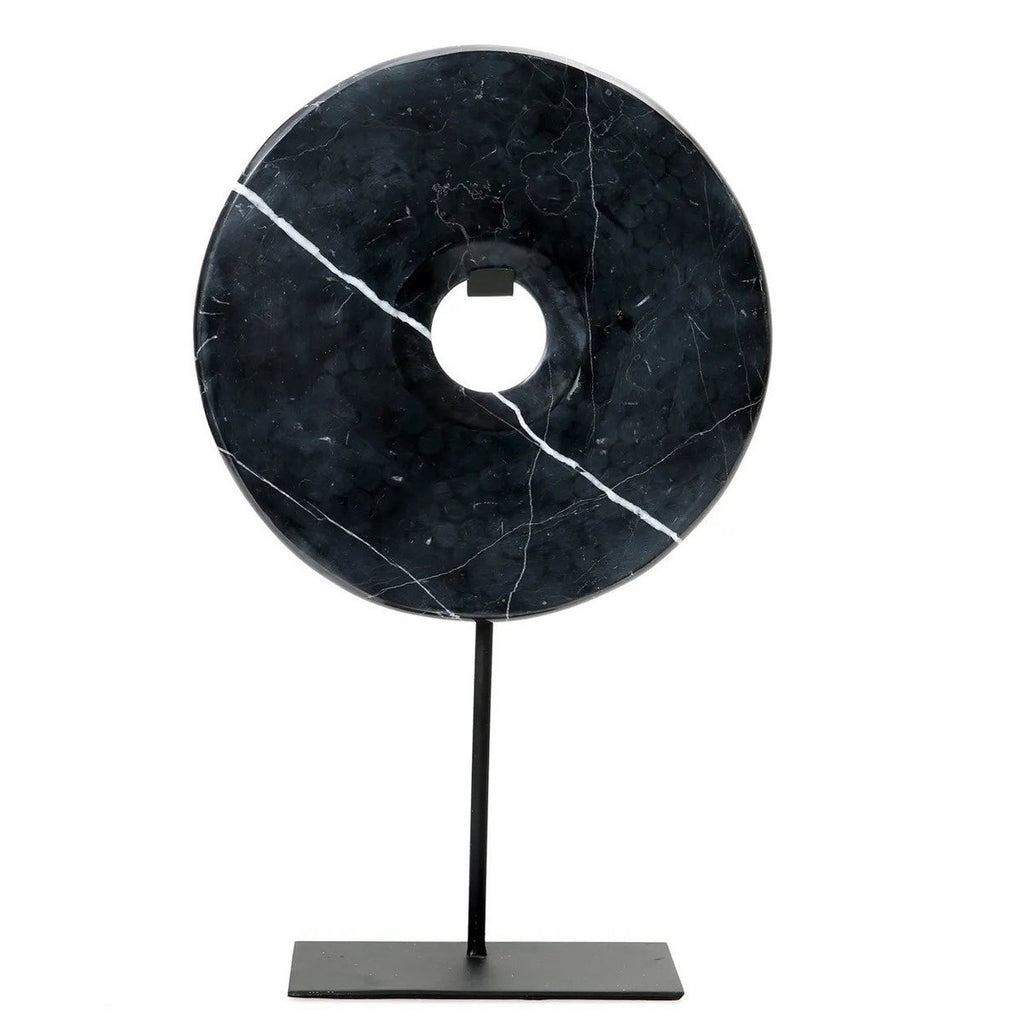 Disque en marbre noir sur support 40 cm