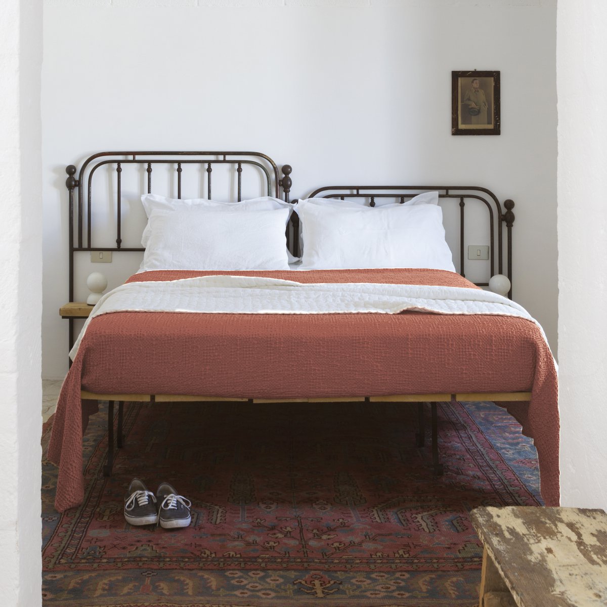 Jeté de lit Tana Blush en coton stonewashed 240 × 260 cm