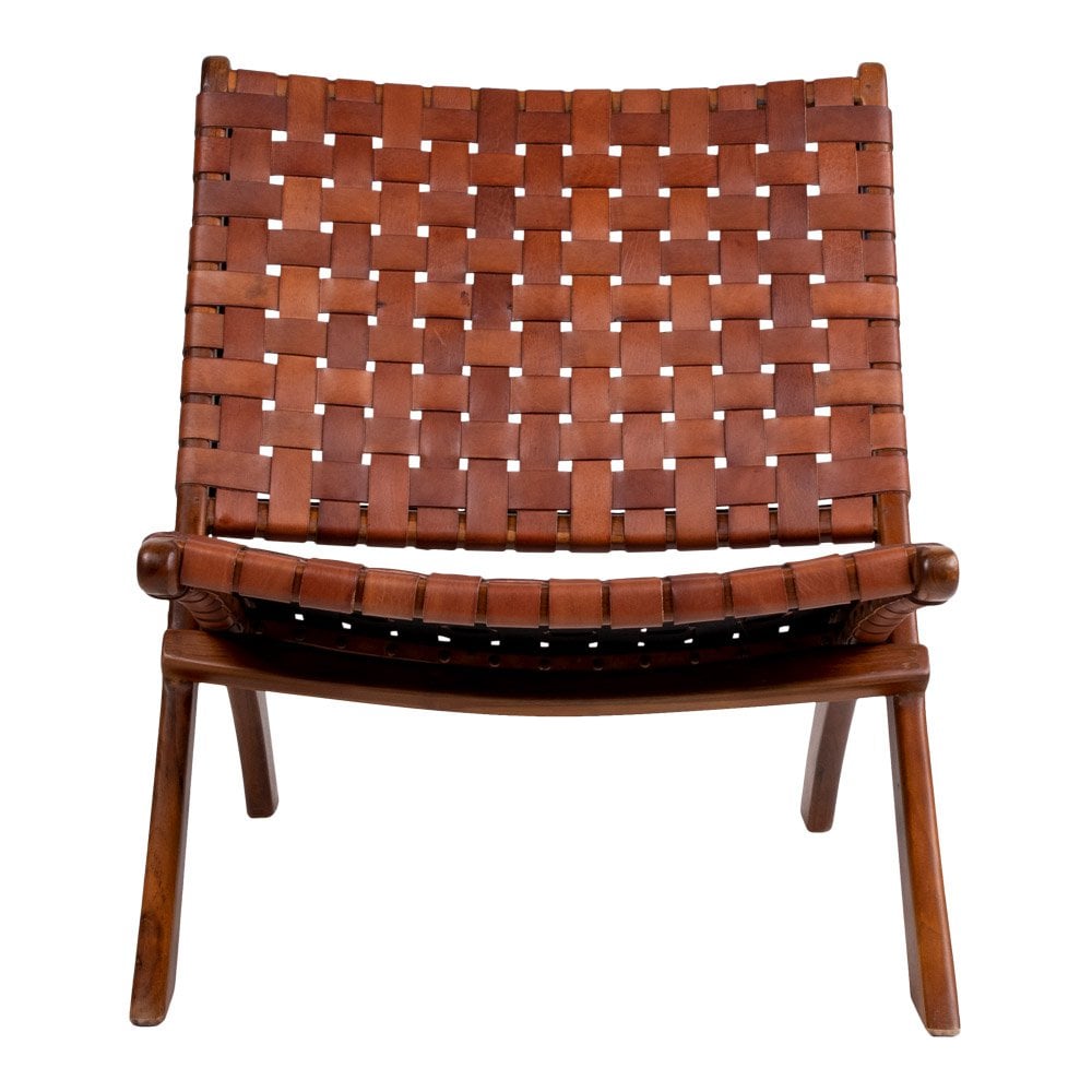 Chaise Pliante Perugia - Teck & Cuir Marron, 66x74x73 cm
