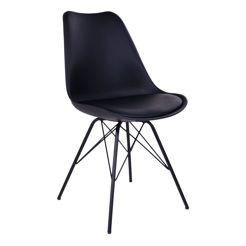Chaise de salle à manger Oslo – Cuir PU, plastique moulé, métal, noir – Lot de 2