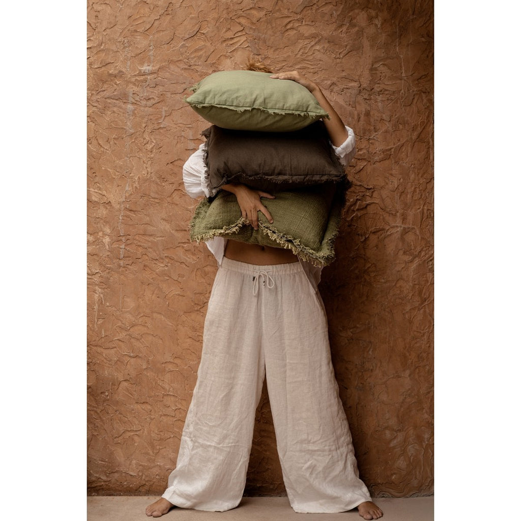 Housse de coussin à franges Jungle Fringe – Vert – 50×50cm | Bazar Bizar