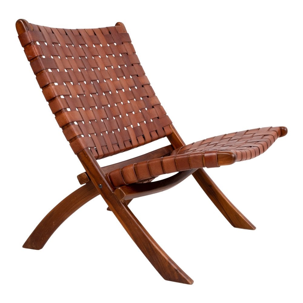 Chaise Pliante Perugia - Teck & Cuir Marron, 66x74x73 cm