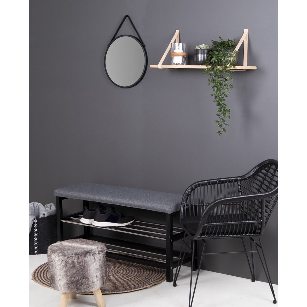 Miroir Trapani - Noir, Acier, Cuir Artificiel, Ø38cm