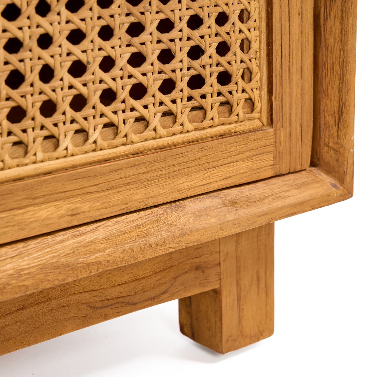 Table de nuit Harmony en teck et rotin naturel – 2 tiroirs