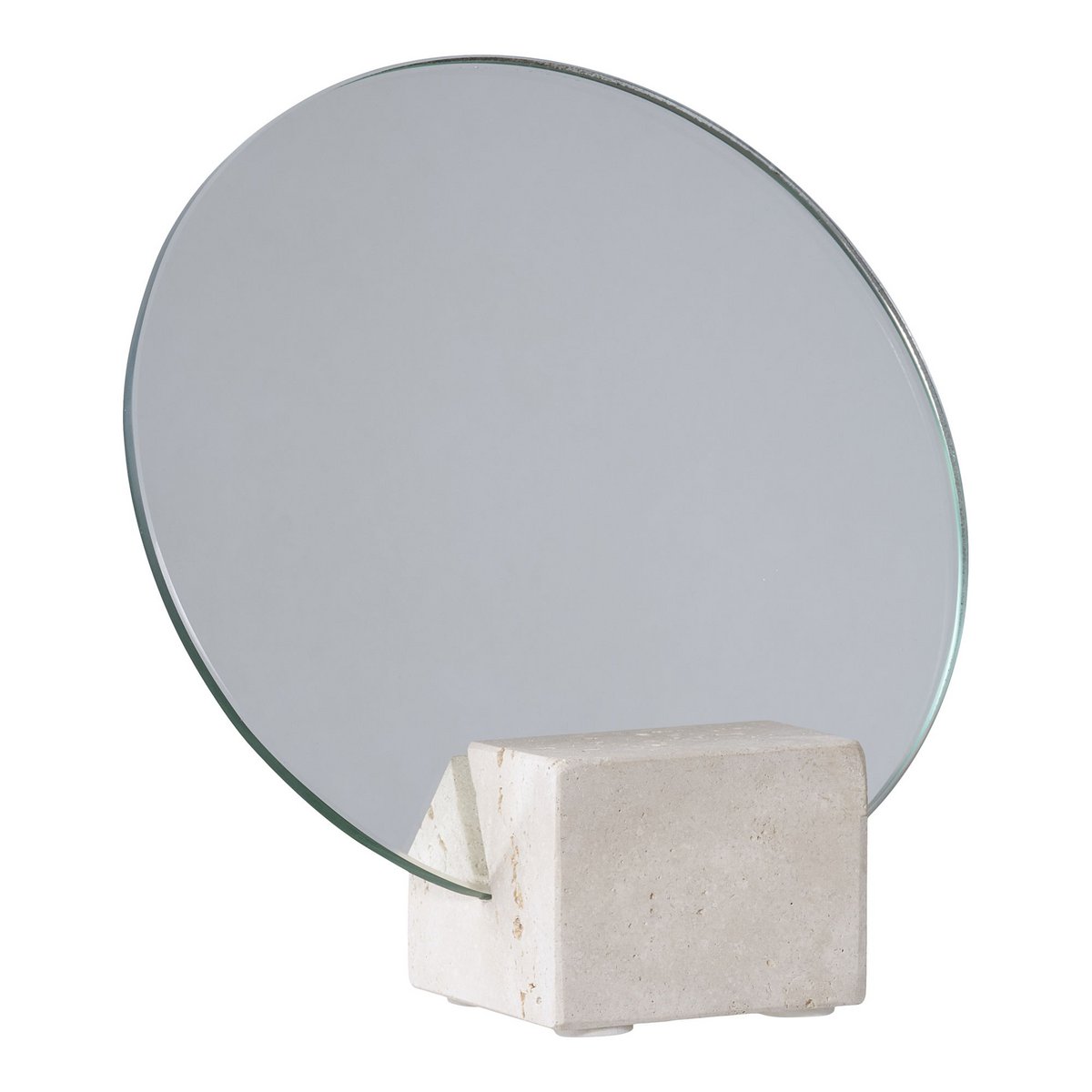 Miroir de Table - Verre & Travertin Beige, Ø18 cm
