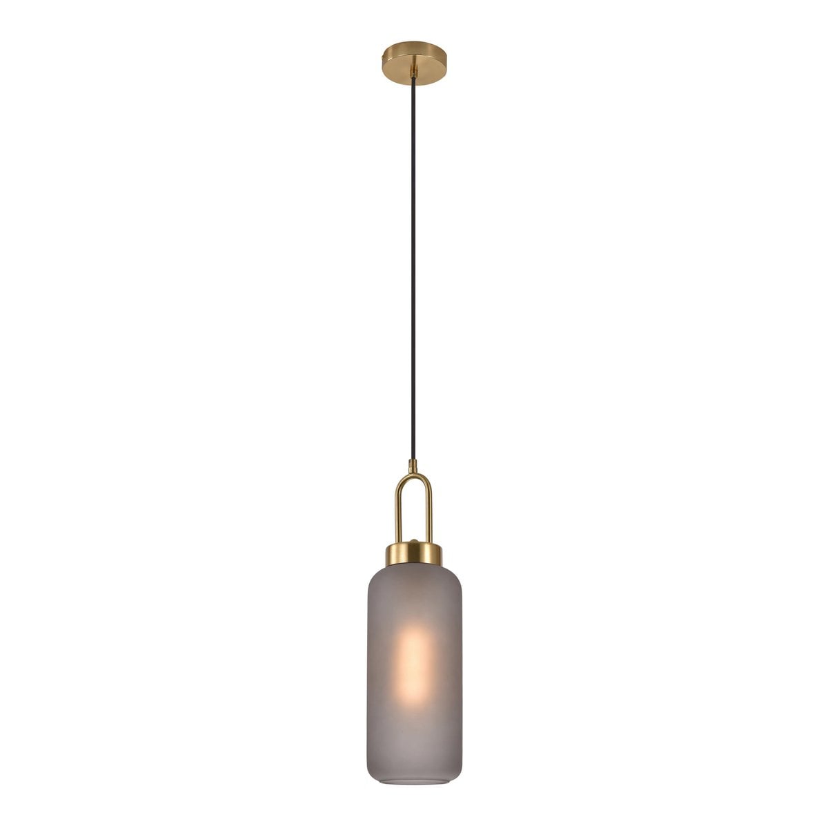 Suspension Luton - Laiton, Verre Fumé Mat, Ø13 cm, Cordon Tissu 150 cm