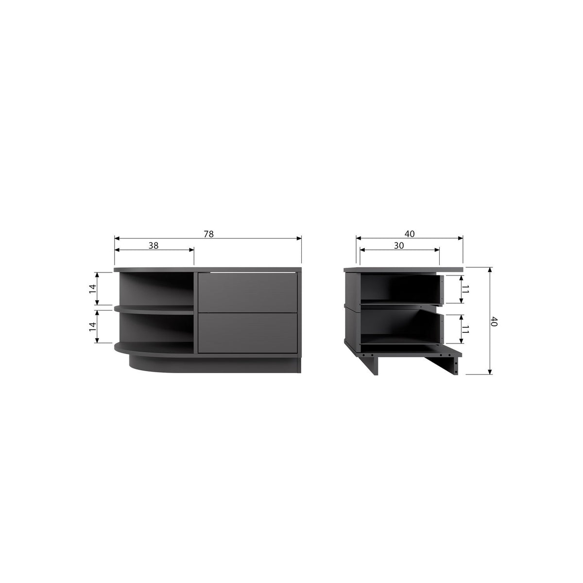 FINCA MEUBLE TV ROND GAUCHE 78 CM BOIS PROFOND NOIR [fsc]