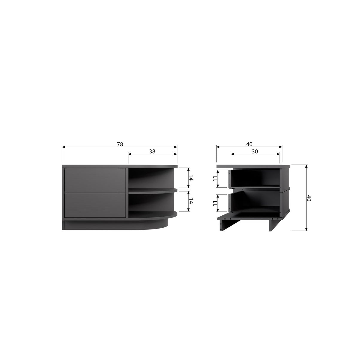 FINCA MEUBLE TV ROND DROITE 78 CM BOIS PROFOND NOIR [fsc]