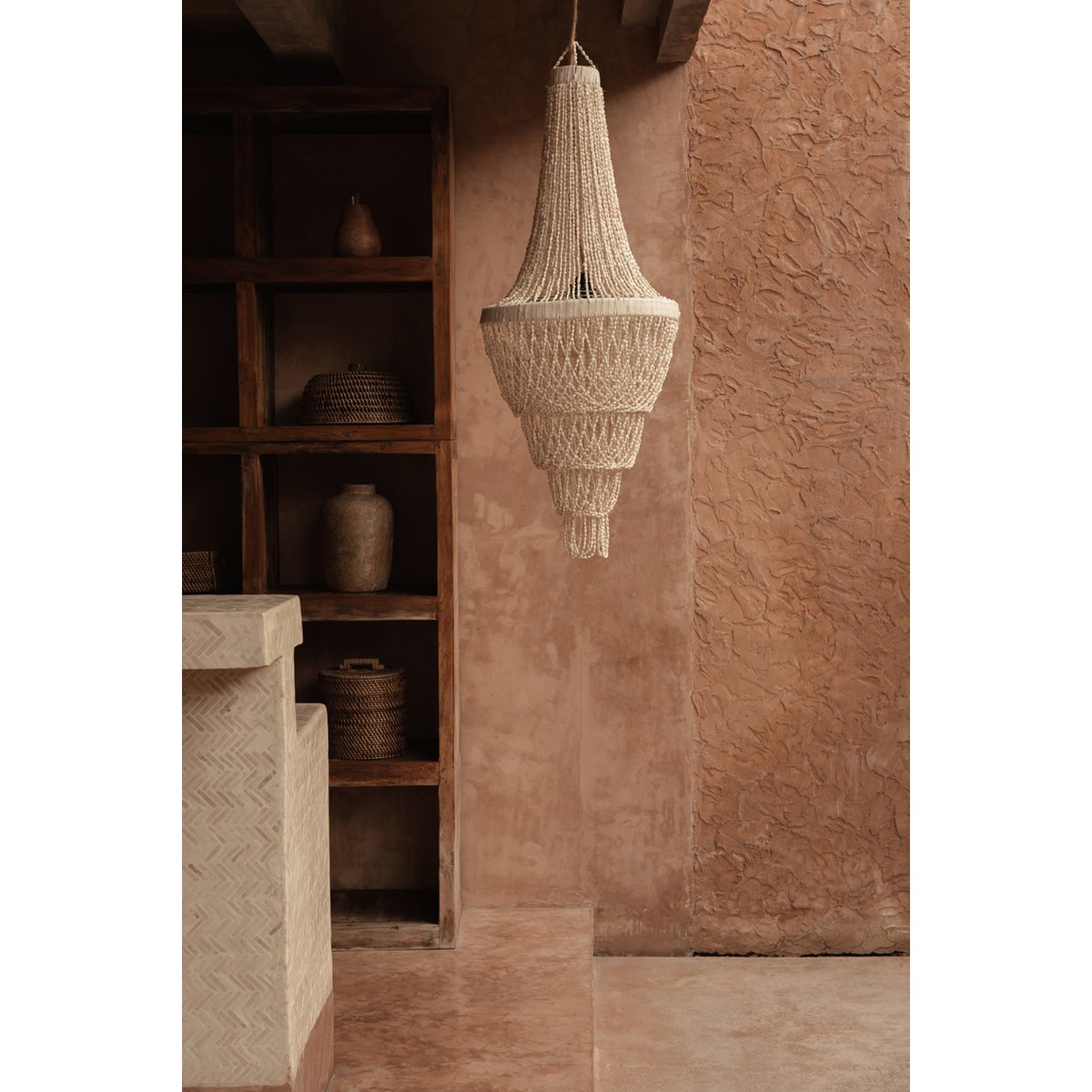 Lustre en coquillages Ocean Tower – Naturel – L | Bazar Bizar