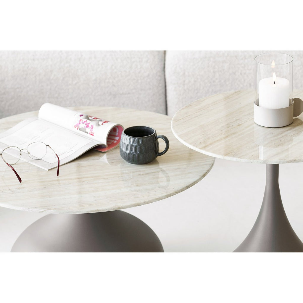 Table basse Pienza kaki en métal et verre trempé – Ø 70 × 42 cm
