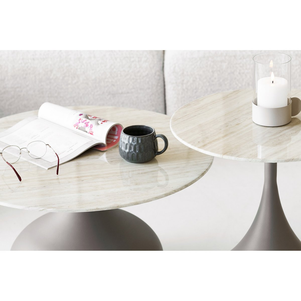 Table basse Pienza kaki en métal et verre trempé – Ø 70 × 42 cm