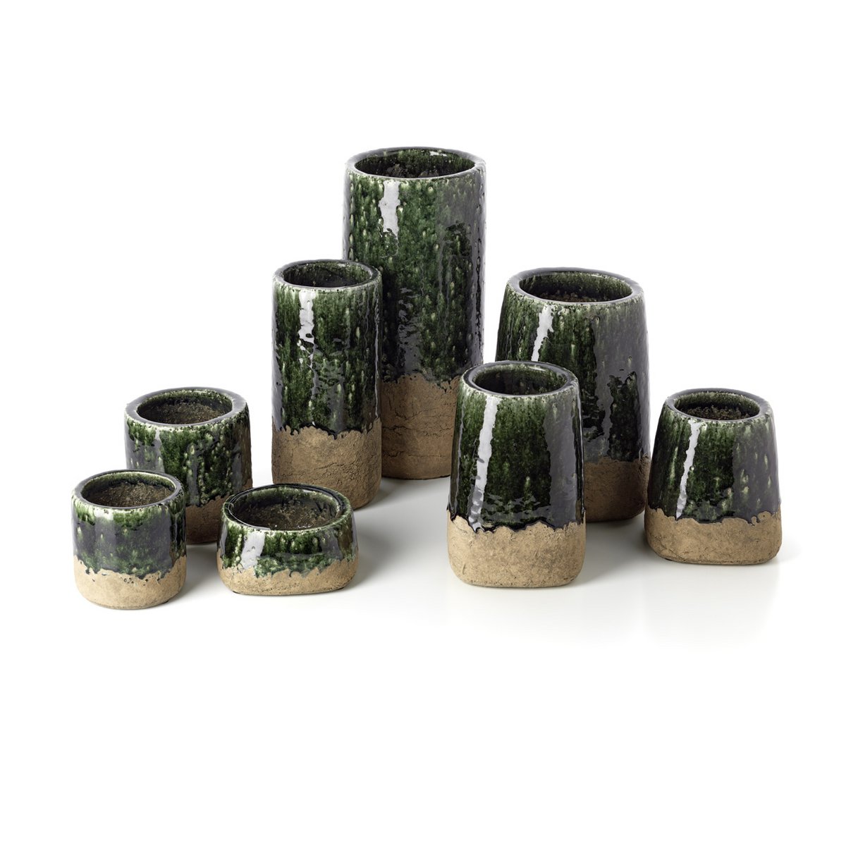 Jardinière bol en grès Moss Bowl – Vert Béton – Profil Bas | Bazar Bizar