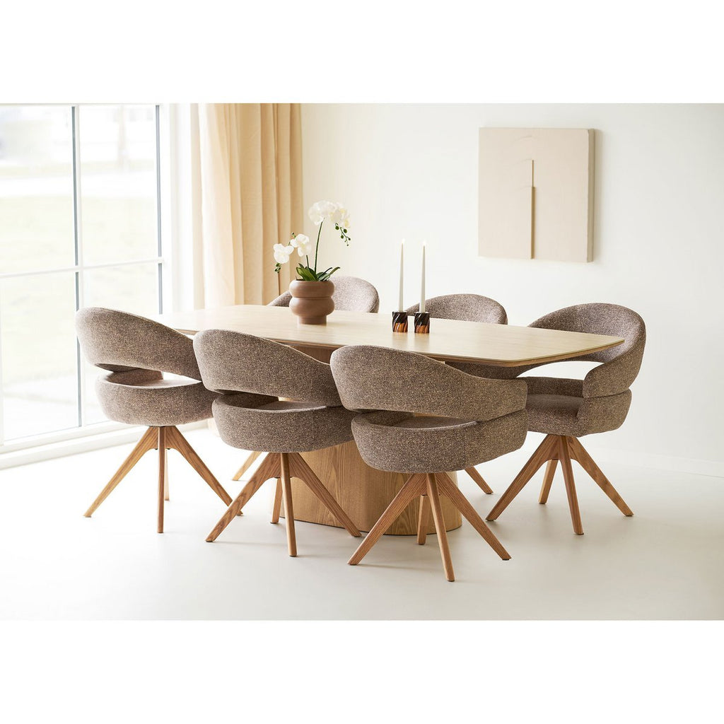 Chaise de Salle à Manger Dover - Tissu Marron & Pieds Chêne Naturel Pivotants
