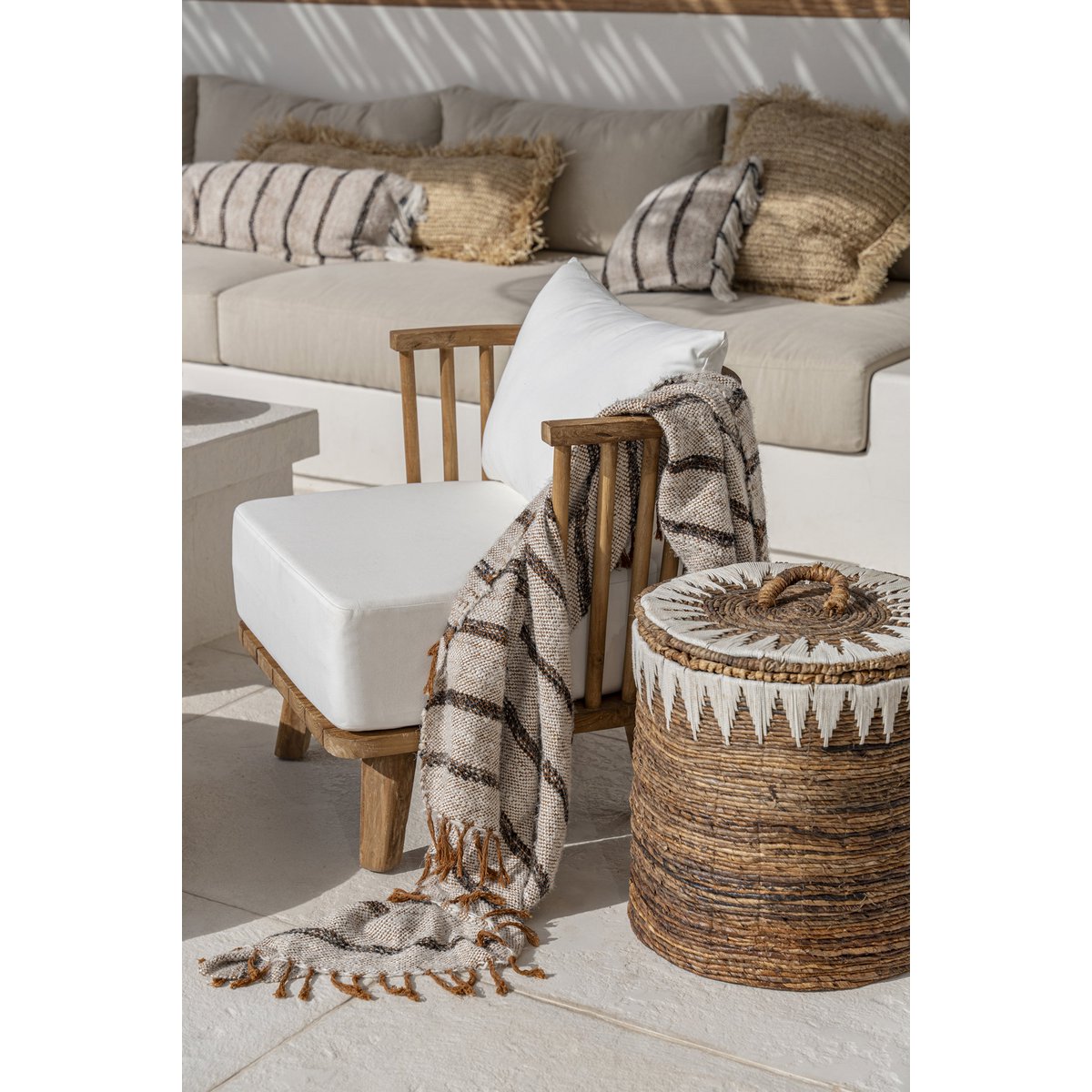 Plaid en coton à franges S’il Vous Plaît – Blanc Bohème | Bazar Bizar