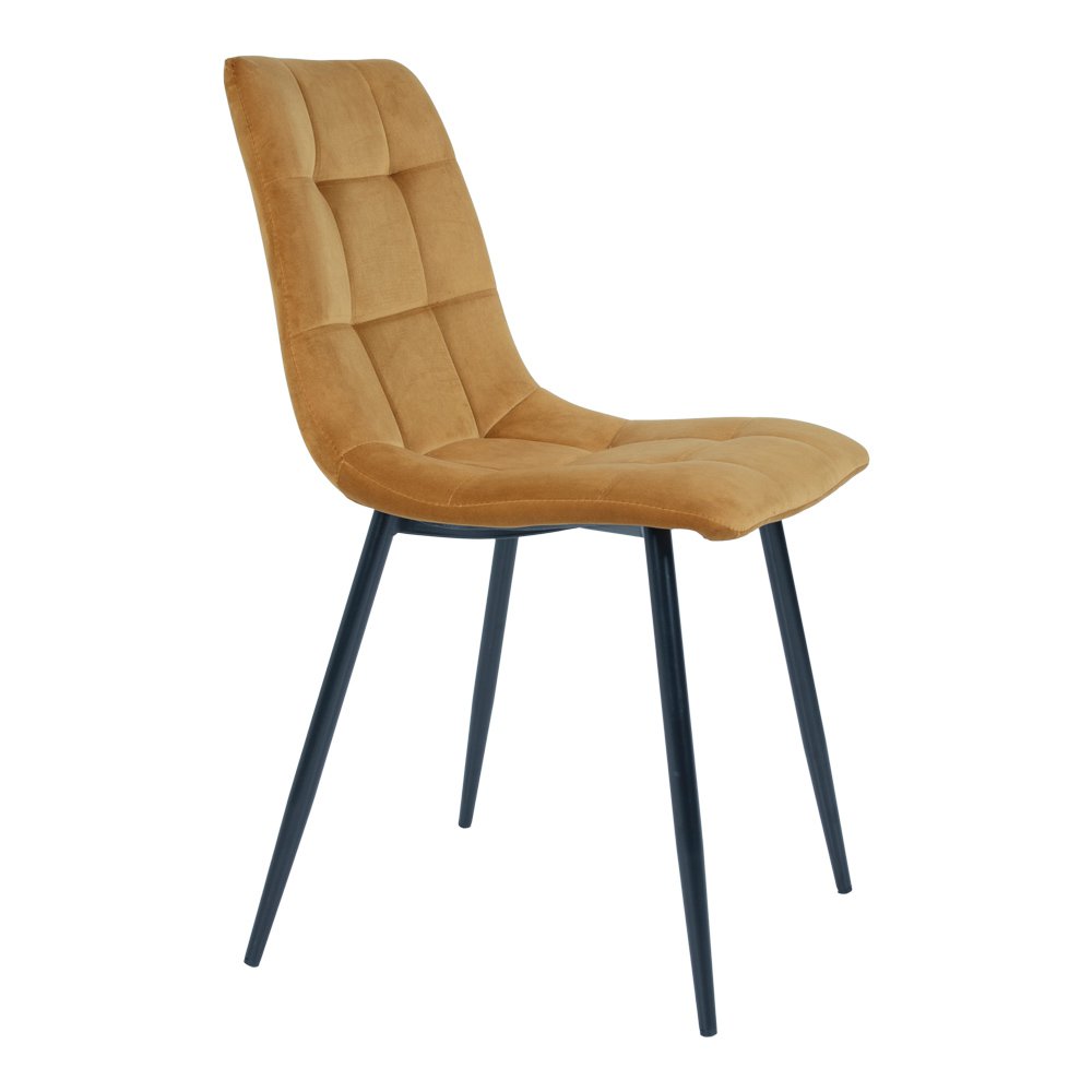 Chaise de salle à manger Middelfart – Velours polyester, acier, jaune moutarde – Lot de 2