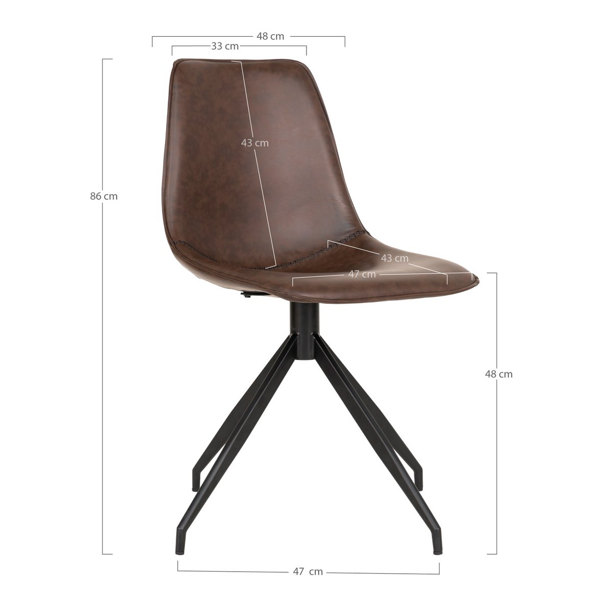 Chaise de salle à manger Monaco pivotante – Cuir PU marron foncé (lot de 2)