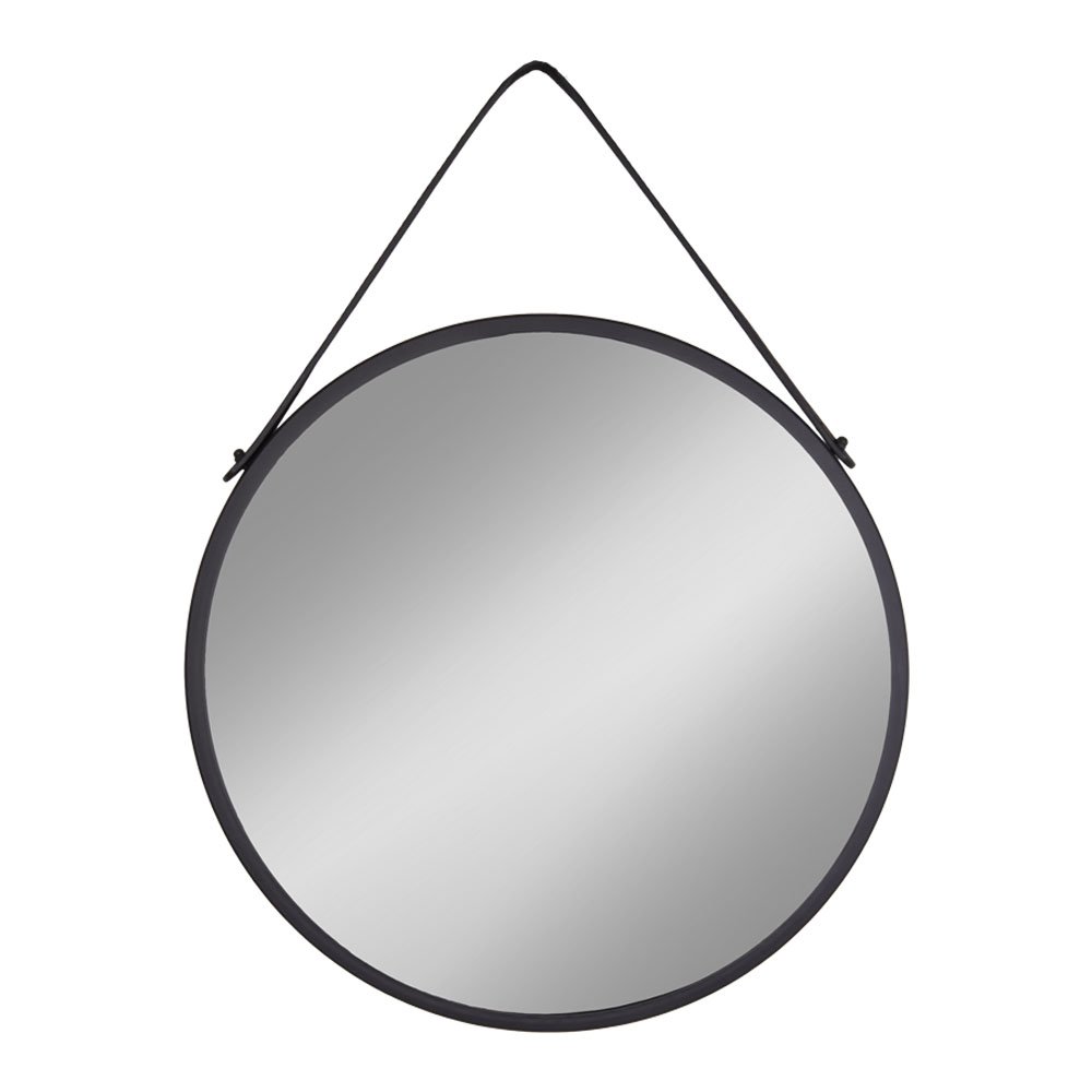 Miroir Trapani - Noir, Acier, Cuir Artificiel, Ø38cm