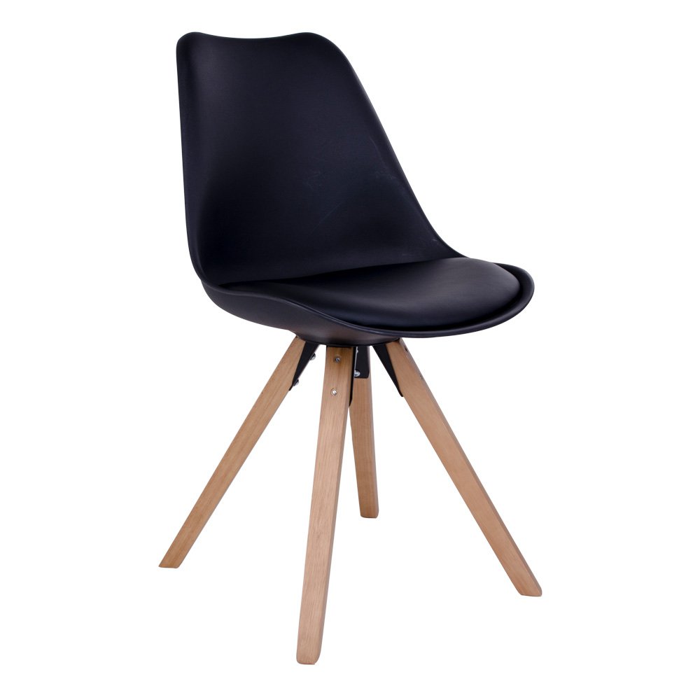 Chaise de salle à manger Bergen – Cuir PU noir & bois (lot de 2)