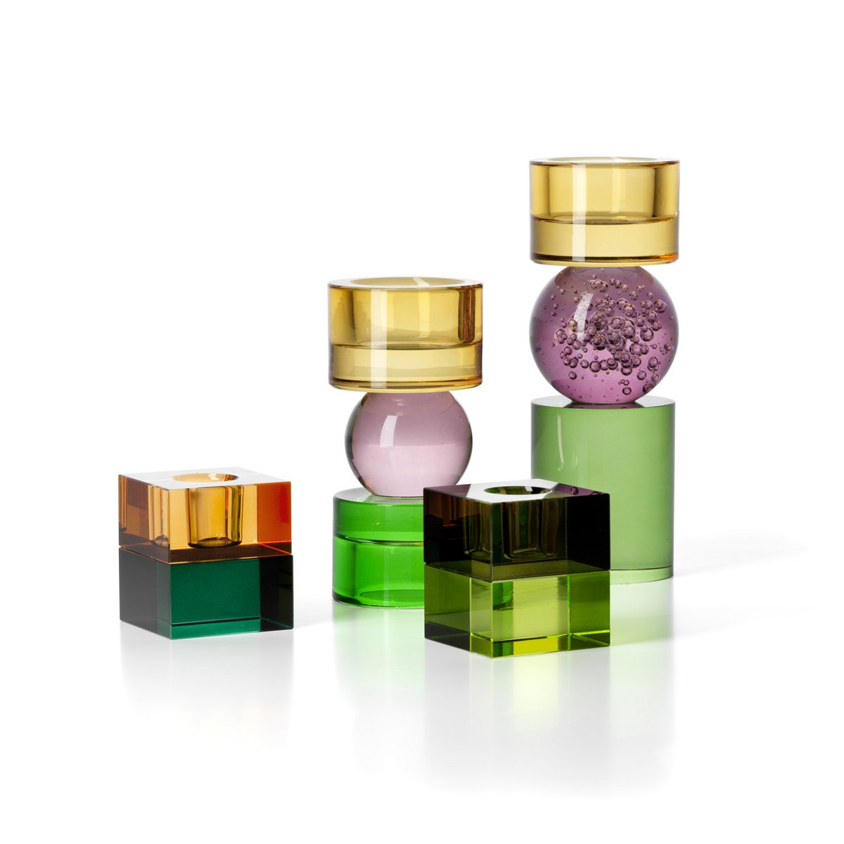 Bougeoir en verre recyclé Gem Blocks – Ambre Vert | Bazar Bizar