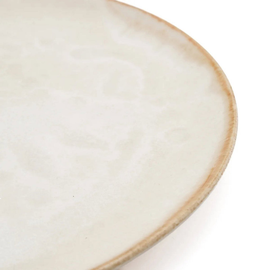 Assiette à salade en grès Cascais – Blanc Bord Marron | Bazar Bizar