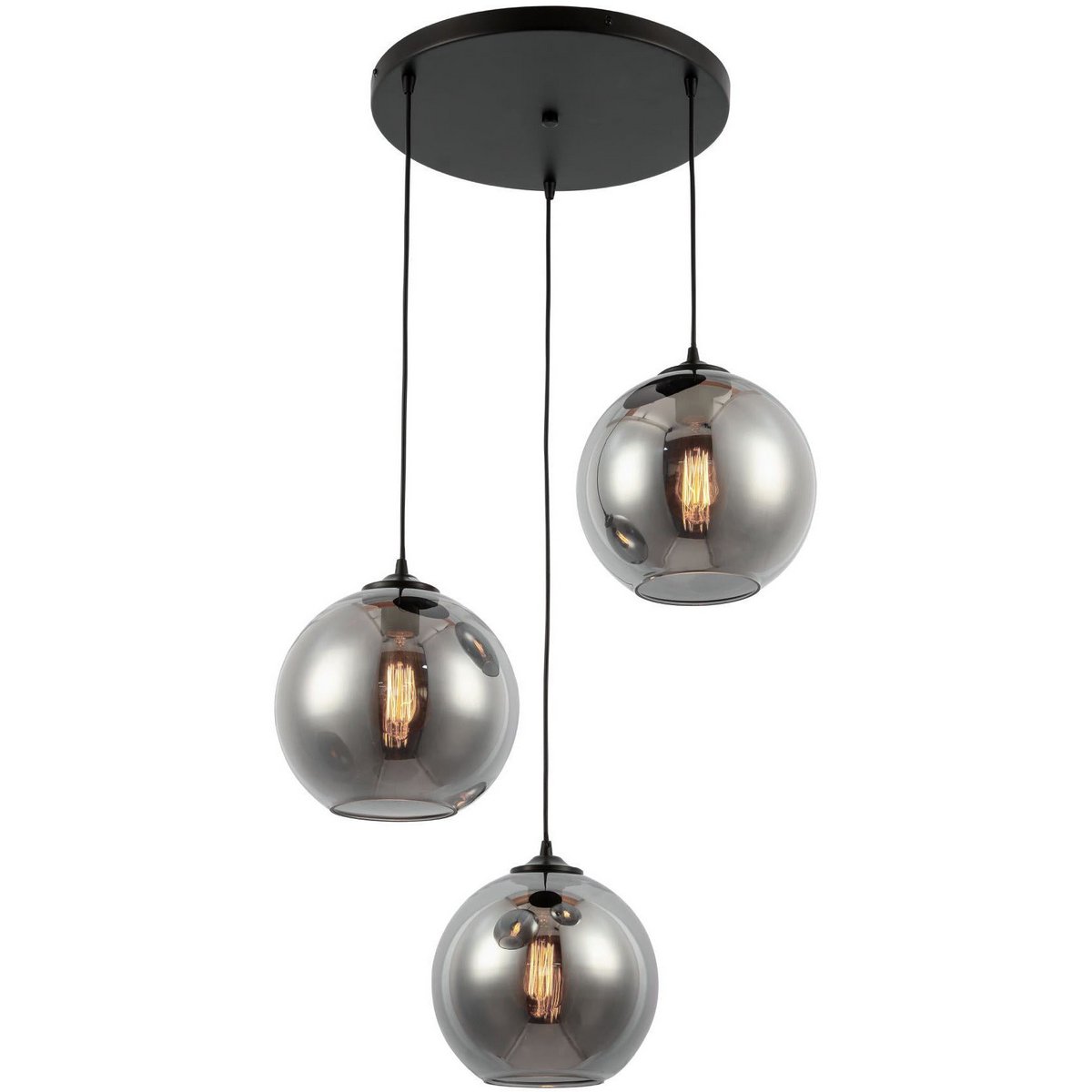 Suspension en verre fumé – 3 lumières, globes Ø 25 cm