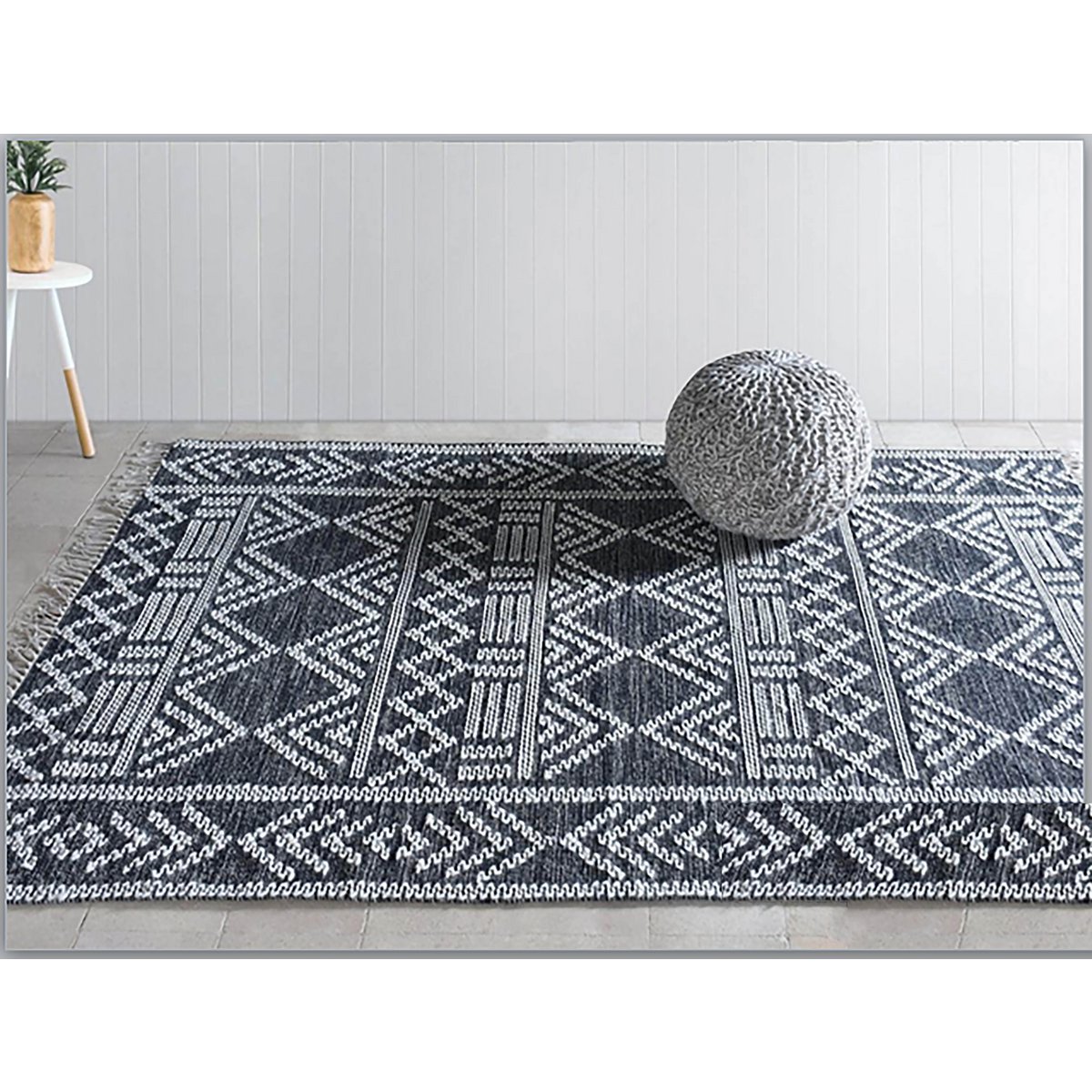 Tapis tissé main Maés Charbon et Ivoire en coton et laine 190 × 290 cm