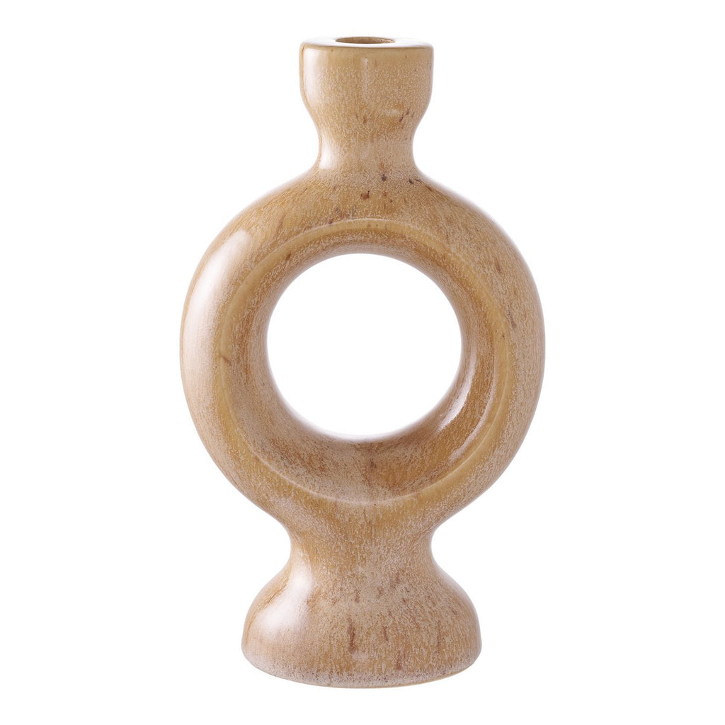 Bougeoir en Céramique Marron - Design Circulaire, 13,5x8,8x23,5 cm