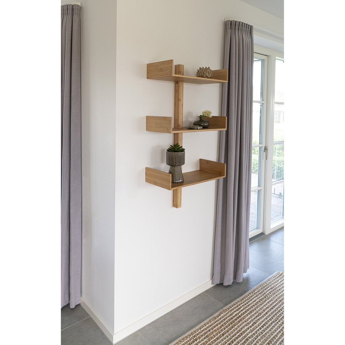 Étagère Murale Villa - Bambou Naturel, 50x25x102 cm