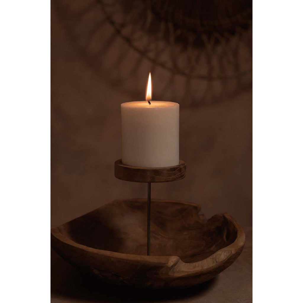 Bougeoir en bois naturel forme assiette – Naturel | Bazar Bizar