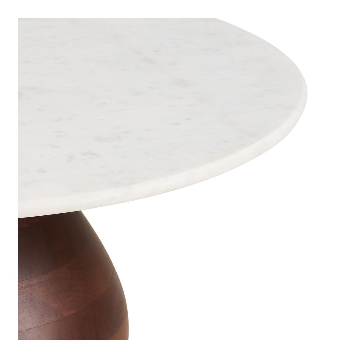 Table Basse Heide - Manguier Marron Foné & Plateau Marbre Blanc, Ø70x35 cm