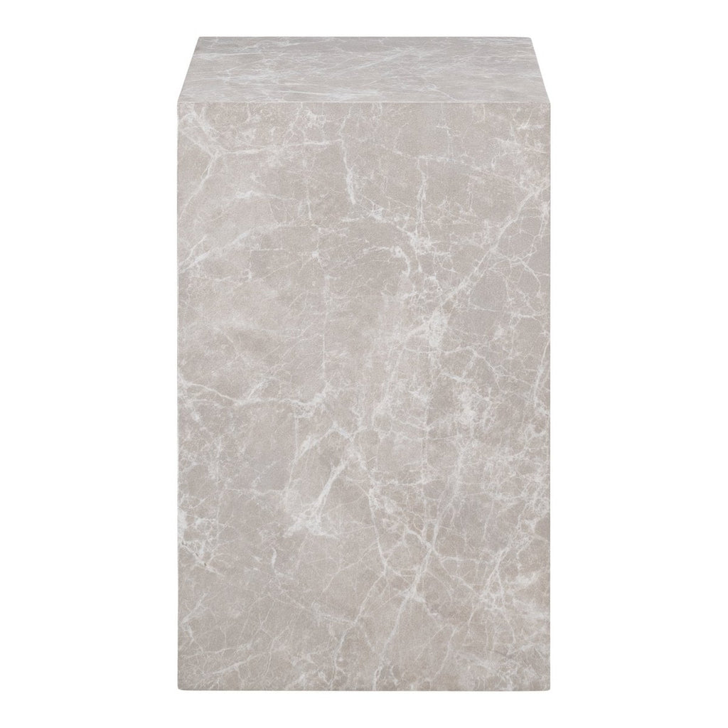 Table d'Appoint Prague - Aspect Marbre Beige & Bois, 30x30x50 cm
