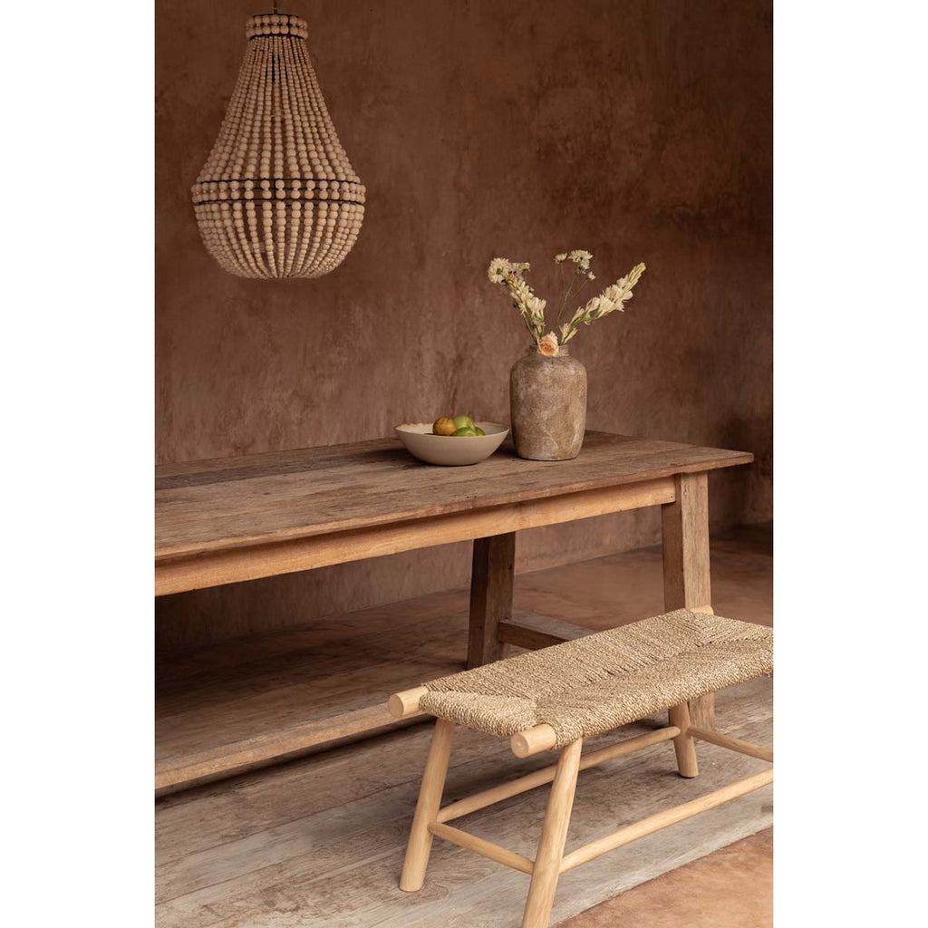 Lustre en perles de bois forme larme – Naturel – M | Bazar Bizar